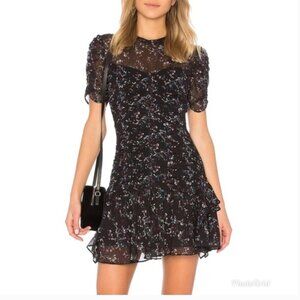 Tanya Taylor silk Carti Dress size 10 Floral Ruched Black Dress short